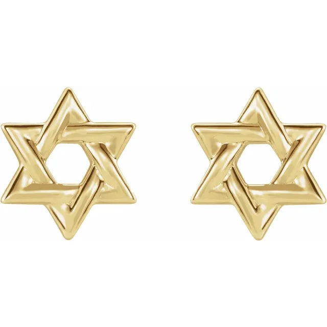 Star of David Stud Earrings in Solid 14K Yellow Gold 