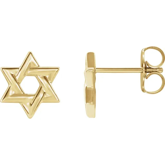 Star of David Stud Earrings Solid 14K White Rose Yellow Gold or Sterling Silver