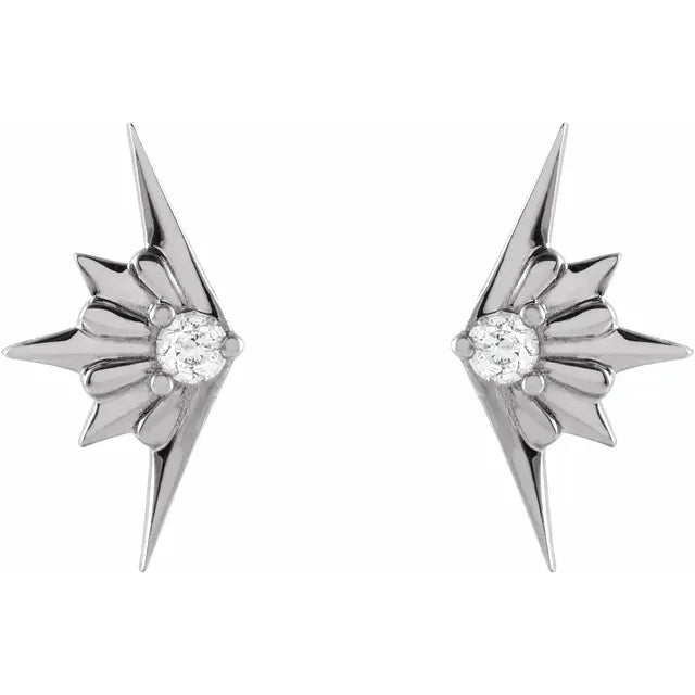 Celestial Starburst Natural Diamond Stud Earrings in 14K White Gold 