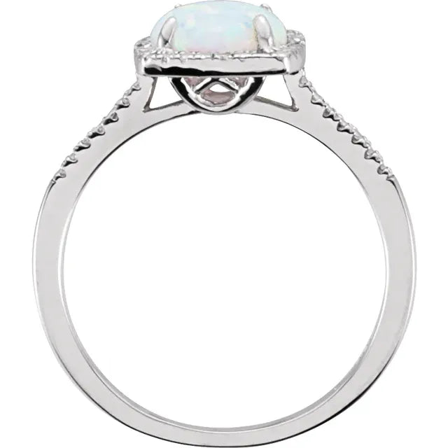 Statement Birthstone Lab-Grown Opal Diamond Halo Sterling Silver Ring