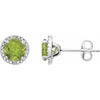 Round Statement Birthstone Natural Peridot & Diamond Halo Style Earrings in Sterling Silver