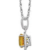 Sterling Silver Round Birthstone Natural Citrine Diamond Halo 18" Necklace