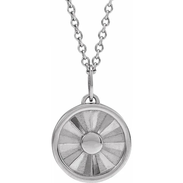 Sun Disc Starburst Pendant Necklace in 14K White Gold or Sterling Silver