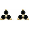 Black Spinel Three Stone Zodiac Natural Gemstone Stud Earrings in 14K Yellow Gold 