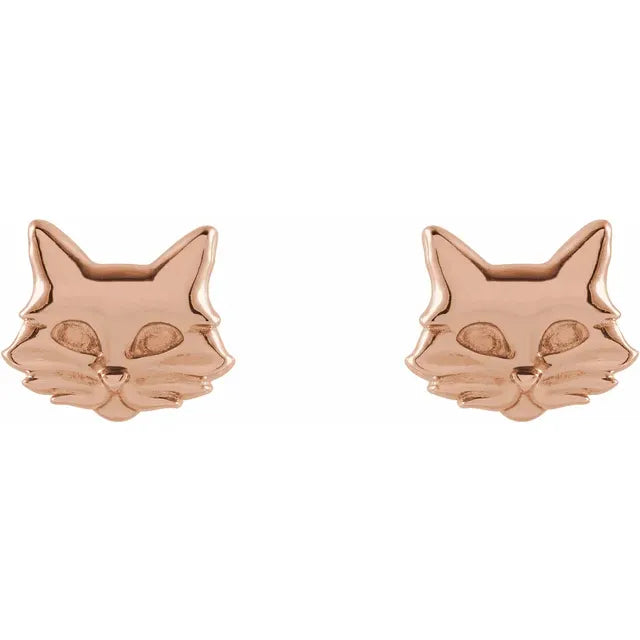 Tiny Cat Stud Earrings in 14K Rose Gold