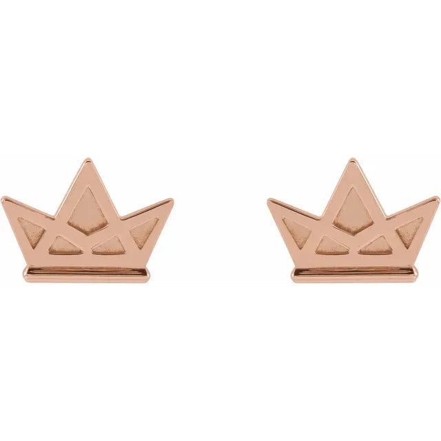 Tiny Crown Stud Earrings in 14K Rose Gold