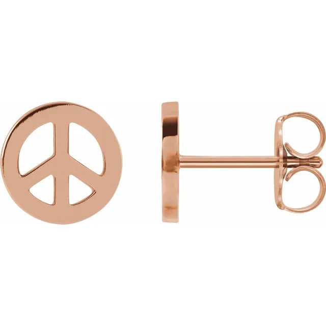 Tiny Peace Sign Stud Earrings in 14K Rose Gold