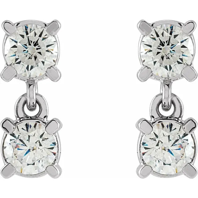 Two-Stone Lab-Grown Diamond Stud Drop Earrings in 14K White Gold 