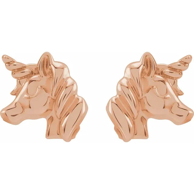 I Love Unicorns Stud Earrings in 14K Rose Gold