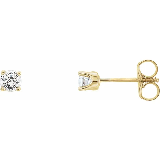 Youth Birthstone Stud Earrings 3 MM Round Natural Diamond 14K Yellow Gold