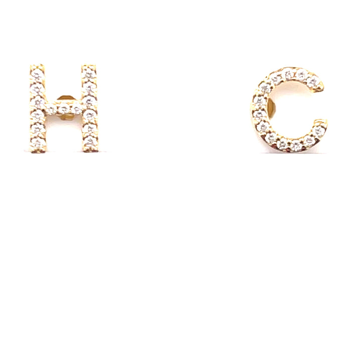 Diamond Single Initial Earrings 14K Yellow Gold