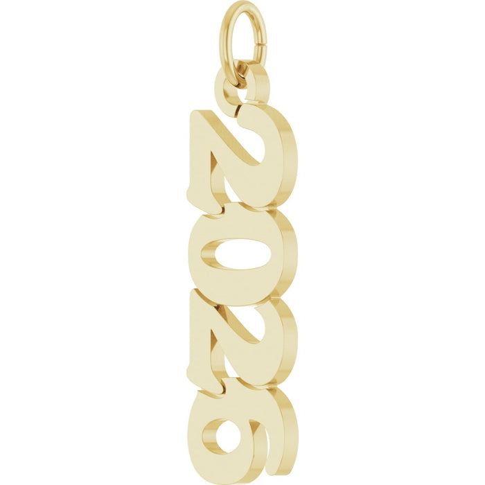 Gold pendant with the year '2026' on a white background
