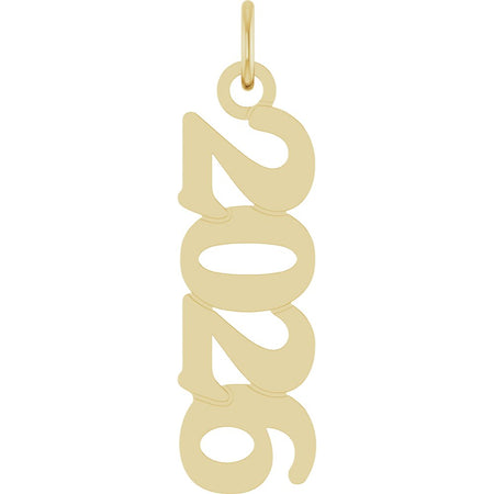 Gold '2026' year pendant on a white background