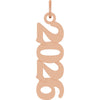 Rose gold '2026' year pendant on a white background