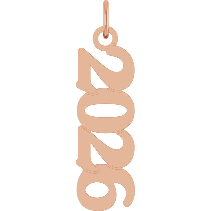 Rose gold '2026' year pendant on a white background