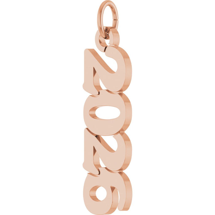 Rose gold '2026' year pendant on a white background