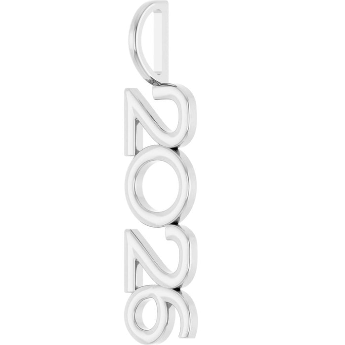 White gold pendant with '2026' engraved on a white background