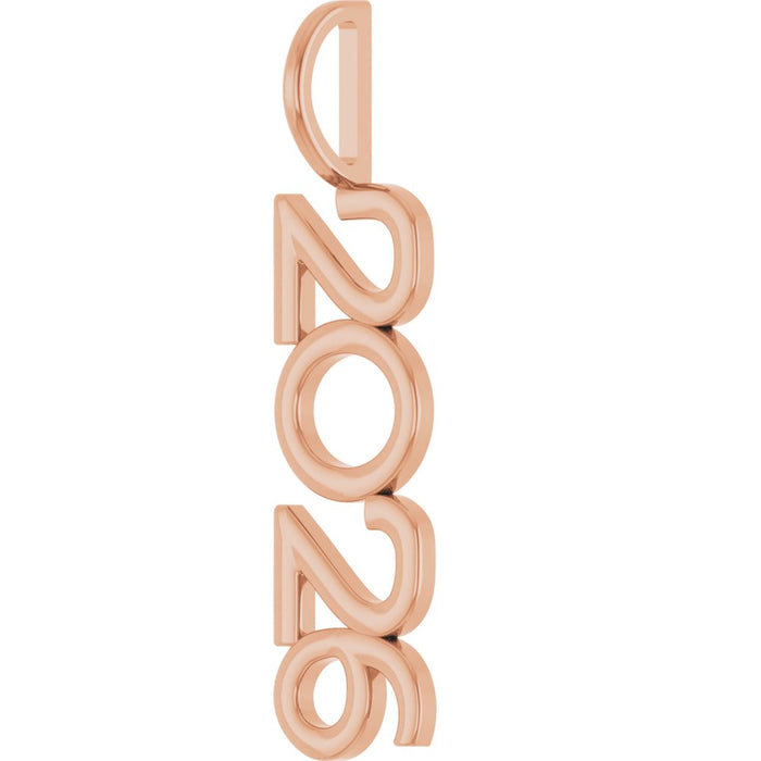 Rose gold pendant with '2026' engraved on a white background