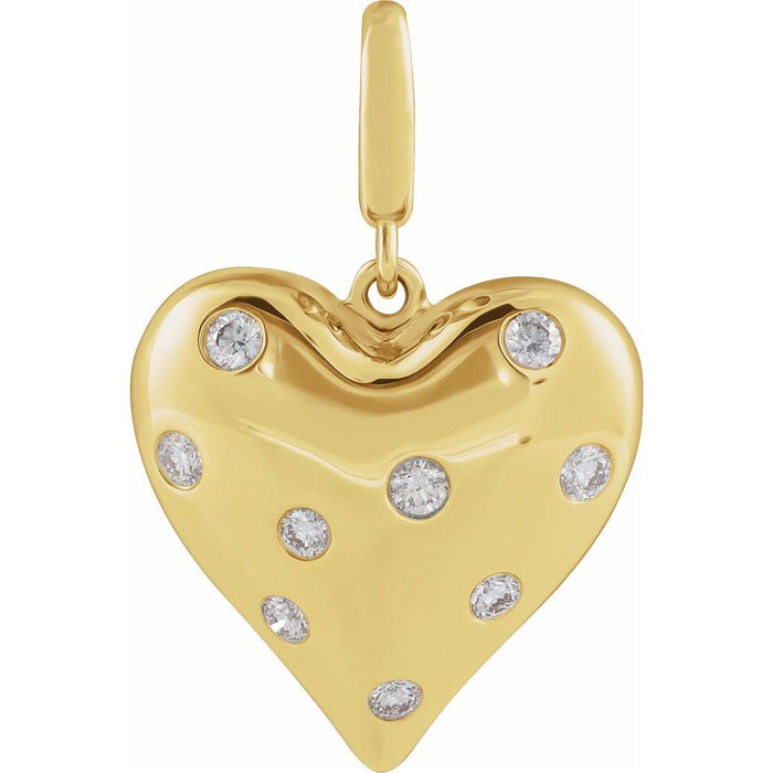 Puffed Diamond Heart Charm Pendant Solid 14K Gold or 14K Gold Vermeil