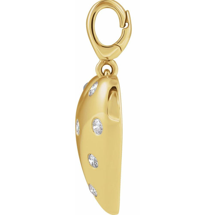 Puffed Diamond Heart Charm Pendant Solid 14K Gold or 14K Gold Vermeil