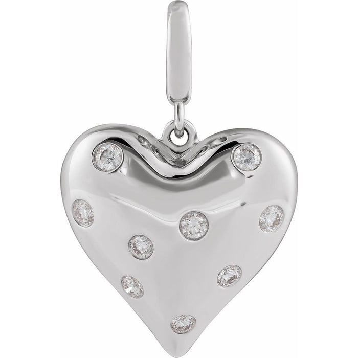 Puffed Diamond Heart Charm Pendant Solid 14K Gold or 14K Gold Vermeil