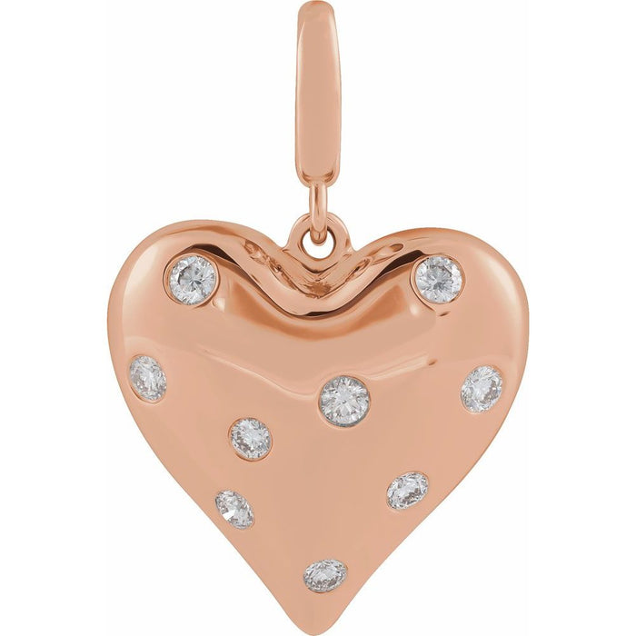 Puffed Diamond Heart Charm Pendant Solid 14K Gold or 14K Gold Vermeil