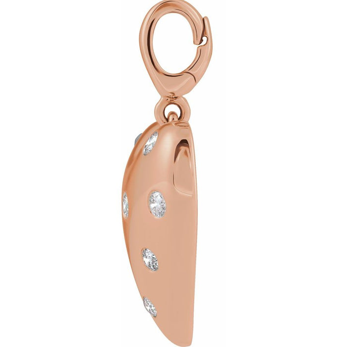 Puffed Diamond Heart Charm Pendant Solid 14K Gold or 14K Gold Vermeil