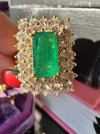 Vintage Emerald & Diamond 18K Yellow Gold Statement Ring