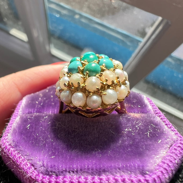 Vintage Turquoise Pearl Ring