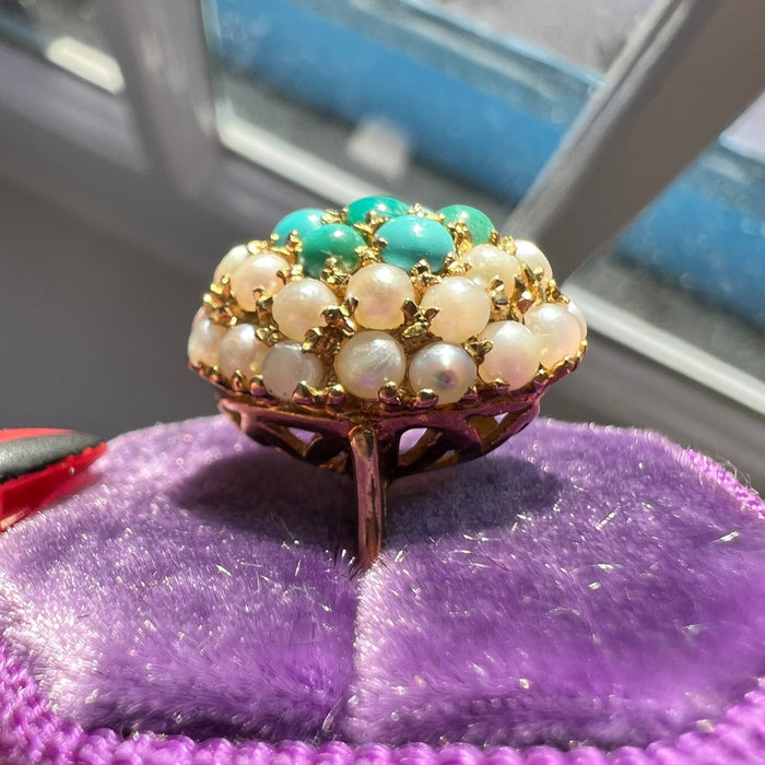 Vintage Turquoise Pearl Ring 