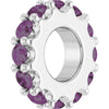 White gold charm with purple gemstones on a white background