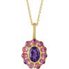 Duo Gemstone Amethyst Rhodolite Garnet Pendant Necklace Solid 14K Gold 