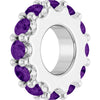White gold charm with purple gemstones on a white background