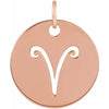 Aries Zodiac Sign Disc Charm Pendant Solid 14K Rose Gold