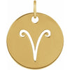 Aries Zodiac Sign Disc Charm Pendant Solid Yellow Gold