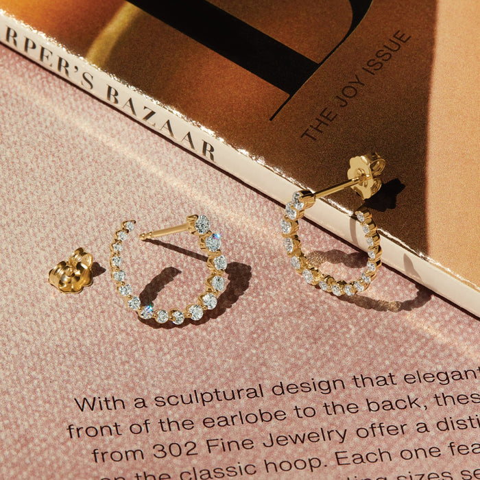 Our 7/8 CTW Diamond Front Back Hoop Earrings Were Featured in Harper's Bazaar Magazine