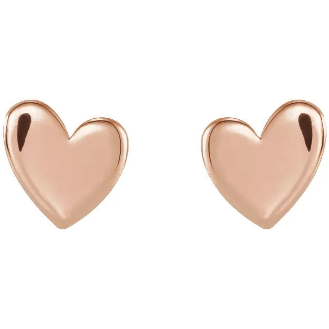 Asymmetrical Heart Stud Earrings Solid 14K Rose Gold 