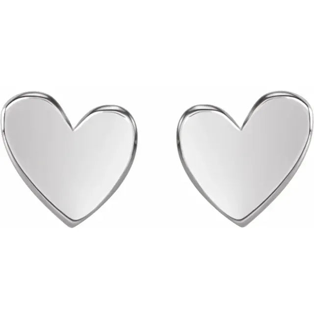 Asymmetrical Heart Stud Earrings Solid 14K White Gold 