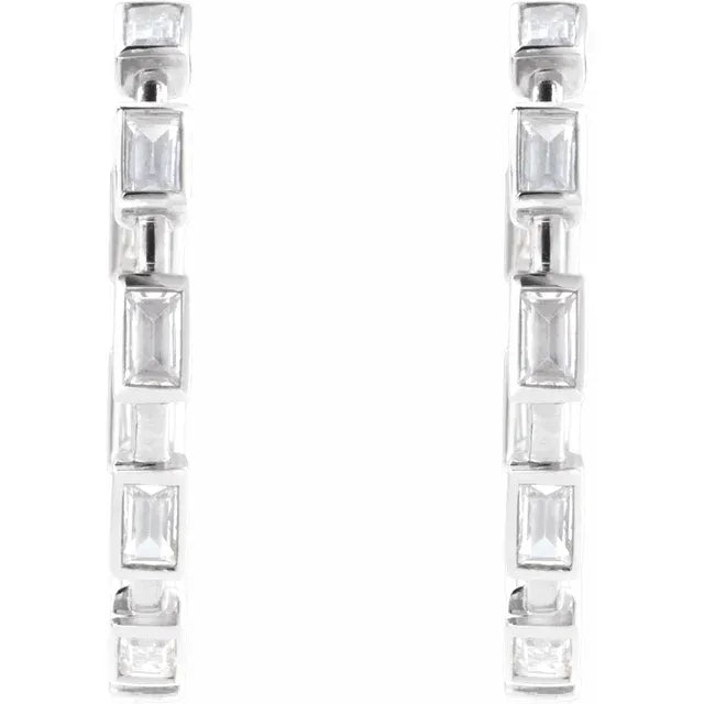 Baguette Lab-Grown Diamond Open Back Inside Outside Hoop Earrings 1 1/4 CTW Solid 14K White Gold