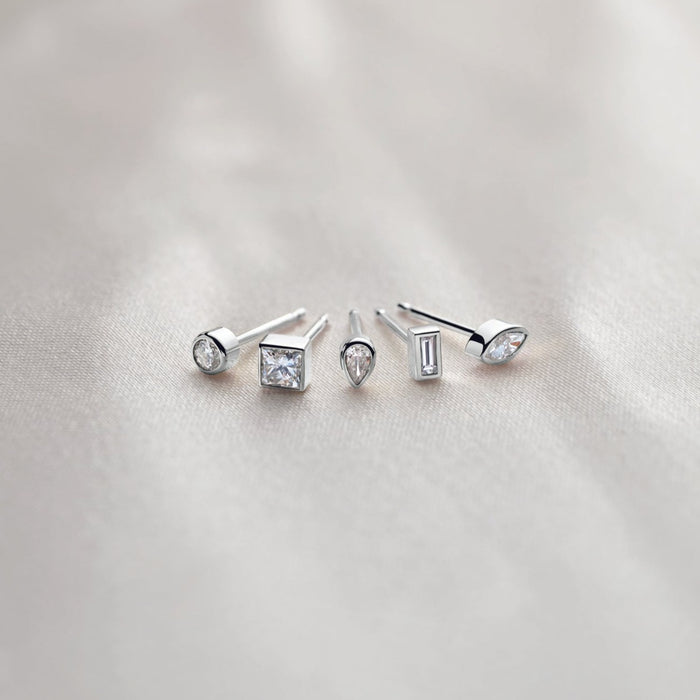 Dainty Bezel-Set Earrings in Solid White 14K Gold with Diamonds