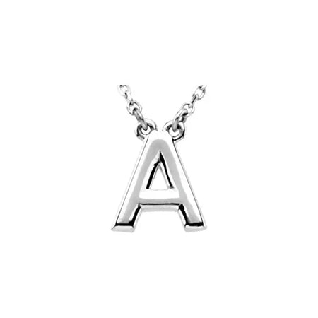 Uppercase Block Letter A Initial Pendant Necklace 16" Solid 14K White Gold or Sterling Silver