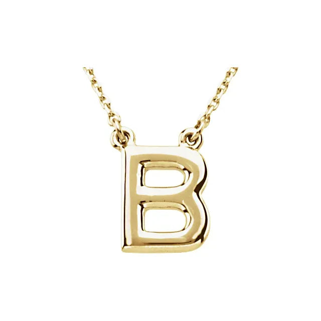 Uppercase Block Letter Initial B Pendant Necklace 16" Solid 14K Yellow Gold