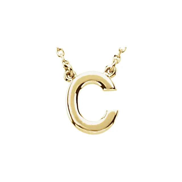 Uppercase Block Letter C Initial Pendant Necklace 16" Solid 14K Yellow Gold 