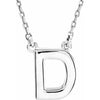 Uppercase Block Letter D Initial Pendant Necklace 16" Solid 14K White Gold or Sterling Silver