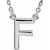 Uppercase Block Letter F Initial Pendant Necklace 16" Solid 14K White Gold or Sterling Silver