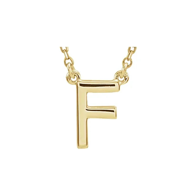 Uppercase Block Letter F Initial Pendant Necklace 16" Solid 14K Yellow Gold 