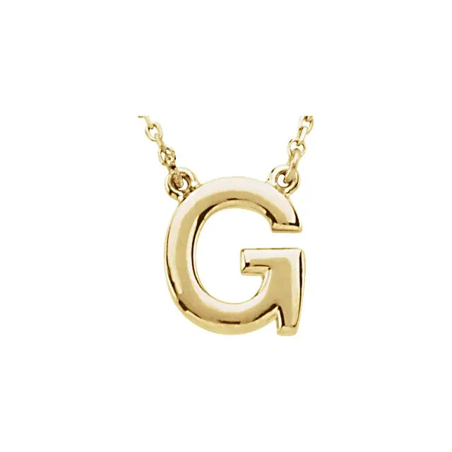 Uppercase Block Letter G Initial Pendant Necklace 16" Solid 14K Yellow Gold 