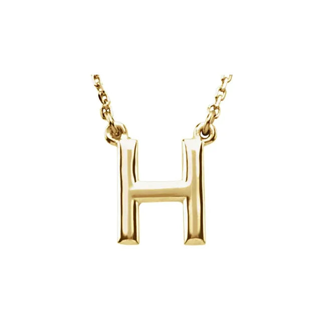 Uppercase Block Letter H Initial Pendant Necklace 16" Solid 14K Yellow Gold 