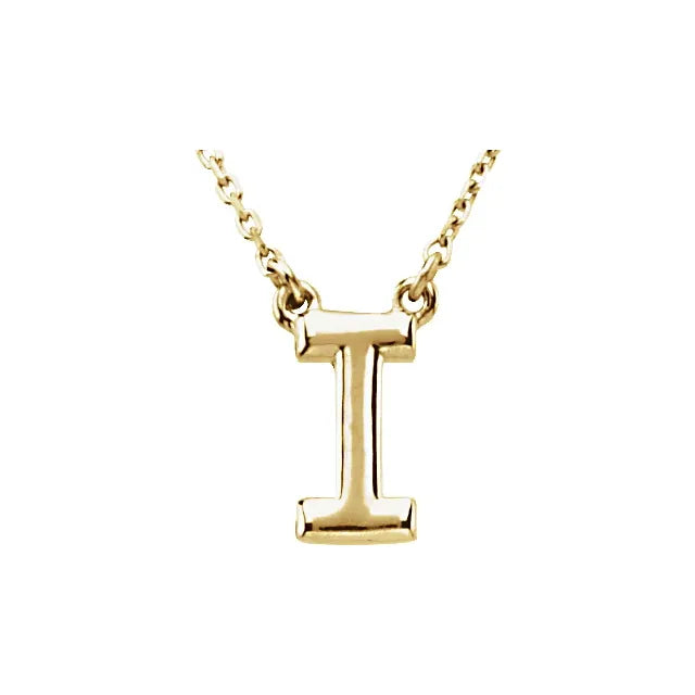 Uppercase Block Letter I Initial Pendant Necklace 16" Solid 14K Yellow Gold 