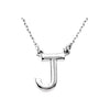 Uppercase Block Letter J Initial Pendant Necklace 16" Solid 14K White Gold or Sterling Silver